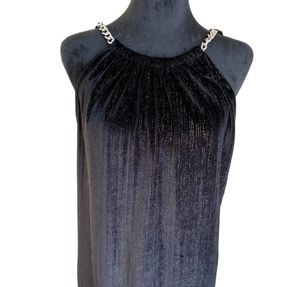 NWT MICHAEL Michael Kors Black Flowy Cocktail Dress Silver Chain Straps Size S - Picture 1 of 12